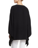 Embroidered Cady Poncho Top, Black