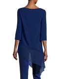 Cady Asymmetric-Hem 3/4-Sleeve Top, Violet