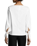 Elaine Tie-Sleeve Stretch-Cotton Blouse, White