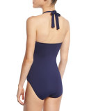 Pearl Solid Halter One-Piece Swimsuit