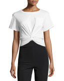 Shiloh Twist-Front Cropped Tee, Ivory