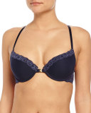 Feathers Front-Close Racerback Lace Bra, Midnight