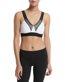 V-Neck Mesh-Shoulder Bra, Black/White 