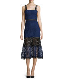 Erin Bicolor Crochet & Lace Midi Dress, Black/Navy