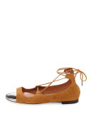 Vernie Flat Suede Lace-Up Sandal, Canyon/Steel