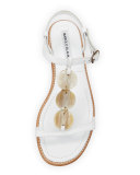 Fonga Circle Leather Flat Thong Sandal, White