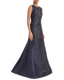 Sleeveless Embellished-Front Gown, Starling
