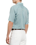 Check Short-Sleeve Woven Shirt, Green/Blue
