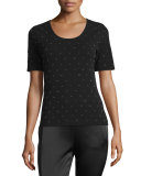 Polka-Dot Intarsia Short-Sleeve Sweater, Black