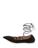 Rockstud Lace-Up Gladiator Ballerina Flat, Nero