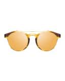 Round Acetate Sunglasses w/ Clip-On Lenses, Gold/Horn