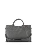 Classic Metallic Edge City Bag, Gray/Palladium