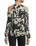 Painterly-Print Cold-Shoulder Blouse