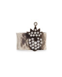 Silver Pave White Diamond Heart & Crown Band Ring
