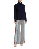 Mixed-Print Silk Wide-Leg Trousers, Light Pumice