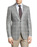 Plaid Two-Button Sport Coat, Gray/Camel