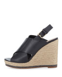 Cora Leather Espadrille Wedge Sandal, Black