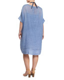Distico Short-Sleeve Ramie Shift Dress, Plus Size 