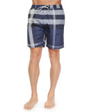 Nylon Check Swim Shorts, Navy
