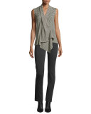 Sleeveless Peplum-Back Denim Top, White