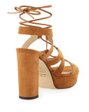 Tie Girl Bingo Suede Platform Sandal, Camel