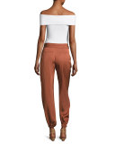 Dominique Off-the-Shoulder Ribbed Top, Ivory