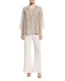 Scoop-Neck Long Linen Tank, Natural, Petite