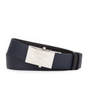 Reversible Leather Plaque Belt, Blue/Gray