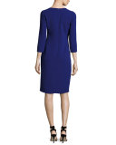 3/4-Sleeve Draped Sheath Dress, Royal