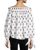 Lou Printed Off-the-Shoulder Top, Red Pattern