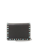 Rolling Rockstud Flap Pouch Bag/Wallet-on-Chain, Black