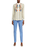 Straight-Leg Twill Pants, Light Blue