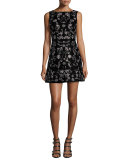 Lindsey Embroidered Mini Dress, Black