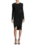Twisted Long-Sleeve Sheath Dress, Black