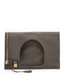 Alix Leather Padlock & Zip Fold-Over Bag, Graphite (Dark Gray )