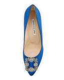 Hangisi Crystal-Buckle Satin 70mm Pump, Cobalt
