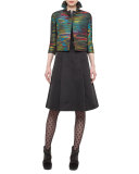 Printed Bracelet-Sleeve Cropped Jacket, Northern Lights