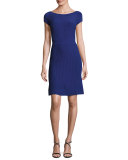 Cross-Piping Knit Flounce Dress, Blue Violet
