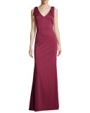Sleeveless V-Neck Slim Gown, Berry