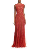 Sleeveless Linear-Beaded Gown, Cadillac