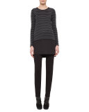 Striped Knit Long-Sleeve Tunic, Black/Cliff/Grave