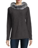 Cashmere Dolman-Sleeve Sweater w/ Fox Fur Collar