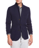 Cashmere Three-Button Knit Jacket, Blue