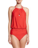 Cabana Solids Cailyn Halter Tankini Swim Top, Persimmon