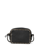 Rockstud Vitello Leather Camera Crossbody Bag, Black
