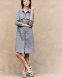 Long-Sleeve Linen Shirtdress, Petite