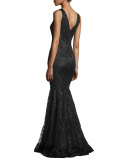 Sleeveless Beaded Embroidered Mermaid Gown, Black