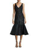 Acacia Embellished Fluted Dress, Black