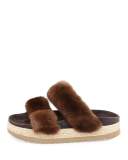 Mink Fur Two-Band Sandal, Brown