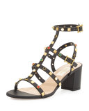 Rockstud Cabochon 60mm Gladiator Sandal, Black/Deep Ebony (Nero/Ebano)